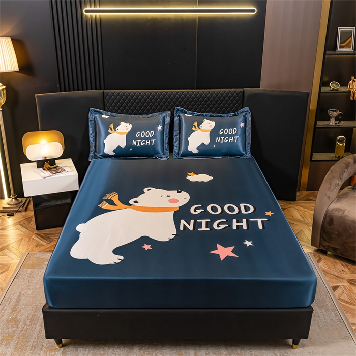 91家纺网 家纺一手货源 找家纺 梦舒羽 2025新款大版可水洗冰丝床笠宿舍床垫保护套三件套 白白熊