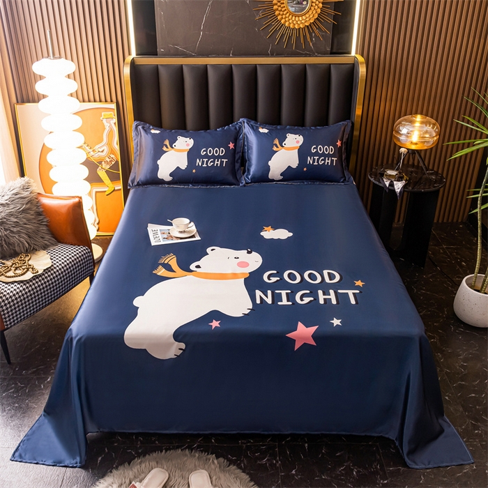 91家纺网 家纺一手货源 找家纺 梦舒羽 2025新款大版可水洗冰丝床单宿舍床垫保护罩三件套 白白熊