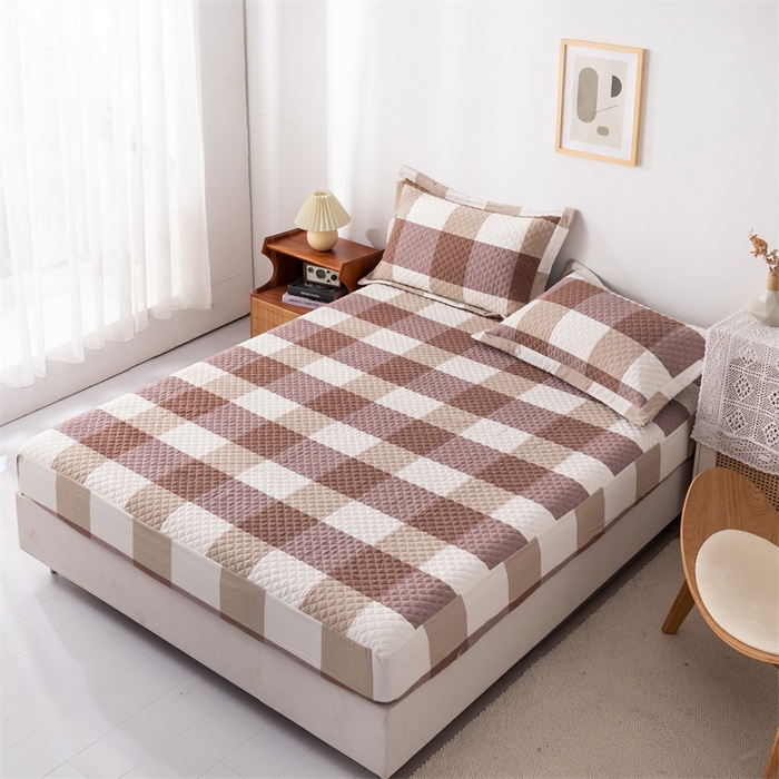 91家纺网 家纺一手货源 找家纺 优乐家纺 2025新款全棉床笠水洗纯棉夹棉绗缝加厚床笠 咖大格