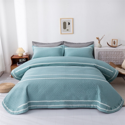 优乐家纺 2025新款全棉床盖三件套水洗纯棉夹棉绗缝加厚铺盖 青春绿
