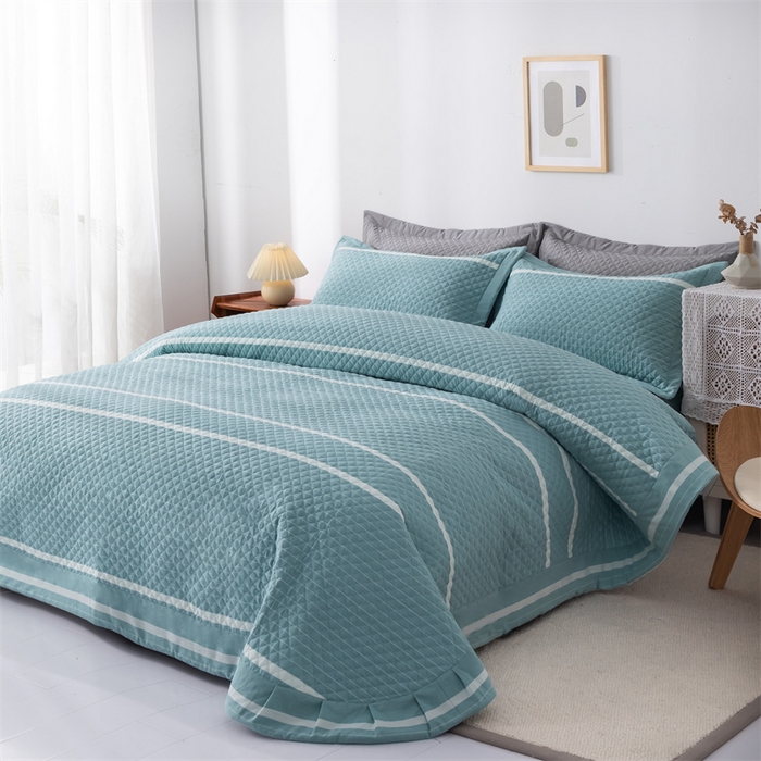 91家纺网 家纺一手货源 找家纺 优乐家纺 2025新款全棉床盖三件套水洗纯棉夹棉绗缝加厚铺盖 青春绿