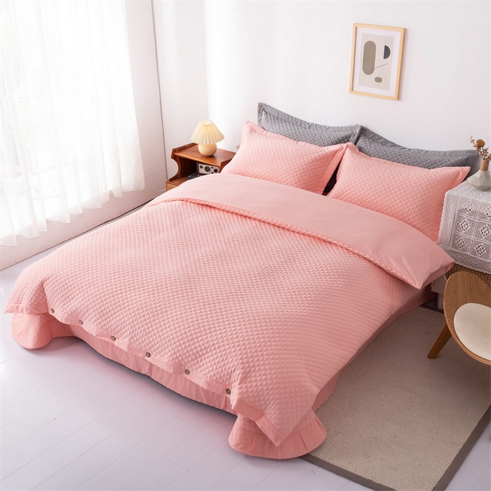 91家纺网 家纺一手货源 找家纺 优乐家纺 2025新款全棉水洗纯棉夹棉绗缝加厚四件套 爱情粉