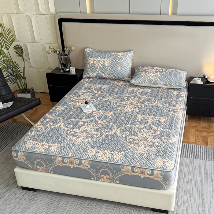 91家纺网 家纺一手货源 找家纺 诺梵 2024年凉感丝印花乳胶凉席床笠三件套 罗马假日