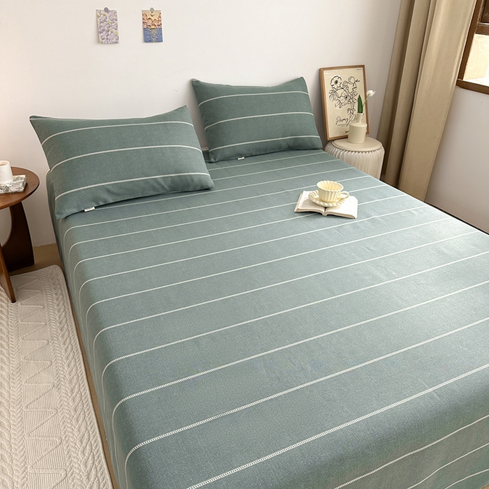 91家纺网 家纺一手货源 找家纺 雨洋2025新款直播爆款老粗布凉席 墨绿细条