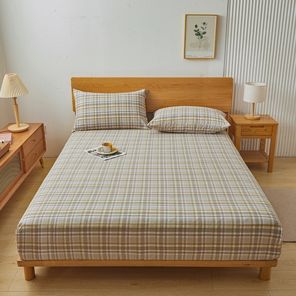 91家纺网 家纺一手货源 找家纺 居眠 2024新款全棉色织单纯水洗棉无印 床笠 明古 灰