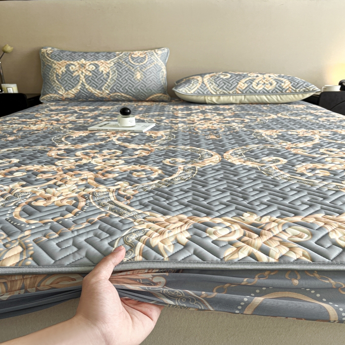 91家纺网 家纺一手货源 找家纺 诺梵 2024年凉感丝印花乳胶凉席床笠三件套 罗马假日