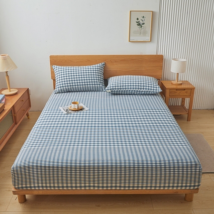 91家纺网 家纺一手货源 找家纺 居眠 2024新款全棉色织单纯水洗棉无印 床笠 渐变格 浅蓝