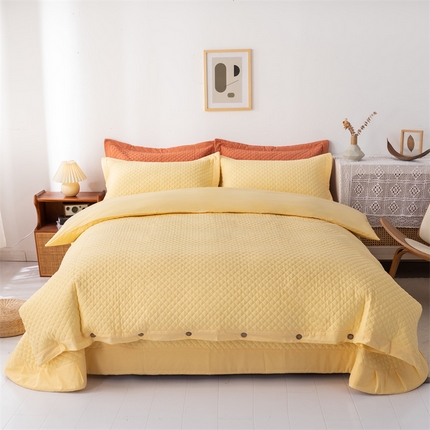 优乐家纺 2025新款全棉水洗纯棉夹棉绗缝加厚四件套 香橙黄