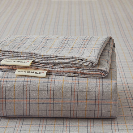 居眠 2024新款全棉色织单纯水洗棉无印 床笠 缤彩格 灰