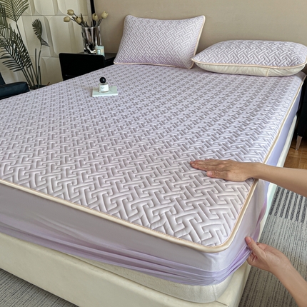 诺梵 2025年凉感丝印花乳胶凉席床笠三件套 优雅紫