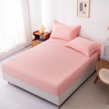 优乐家纺 2025新款全棉床笠水洗纯棉夹棉绗缝加厚床笠 爱情粉