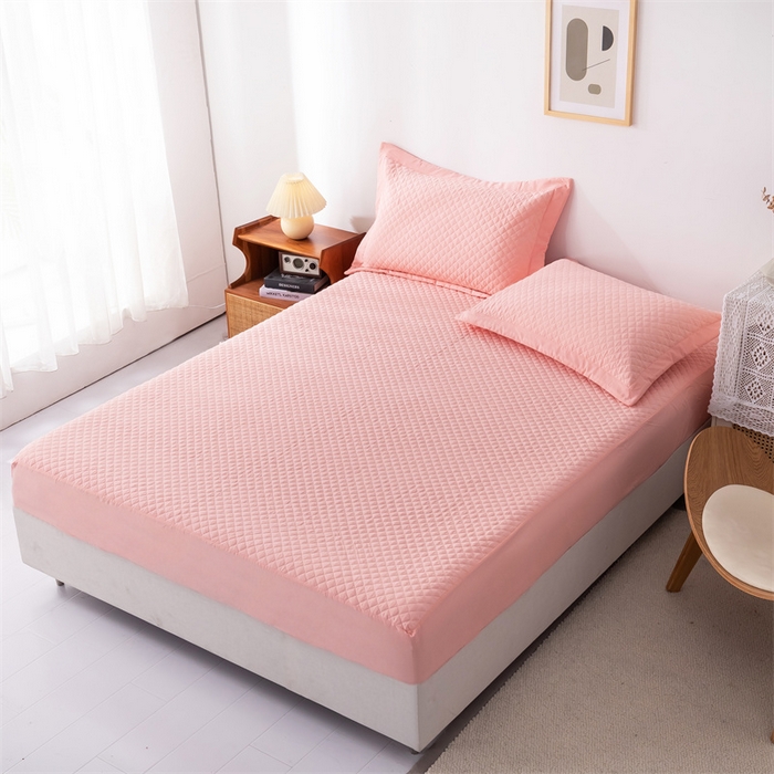 91家纺网 家纺一手货源 找家纺 优乐家纺 2025新款全棉床笠水洗纯棉夹棉绗缝加厚床笠 爱情粉