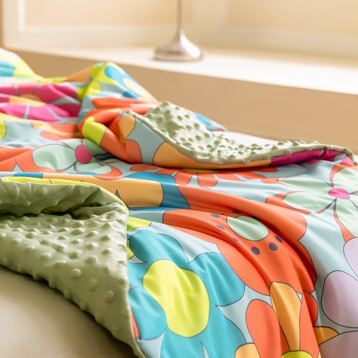 91家纺网 家纺一手货源 找家纺 绒梦里 2024新款有氨印花小凉皮凉感冰豆豆夏被小清新儿童夏凉被空调被七彩花儿