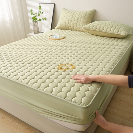 雅萱家纺 2024新款A类磨毛大豆防水床笠-菱格 菱格 米绿