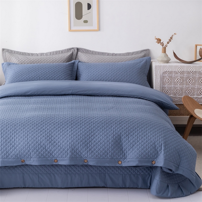 91家纺网 家纺一手货源 找家纺 优乐家纺 2025新款全棉水洗纯棉夹棉绗缝加厚四件套 经典蓝