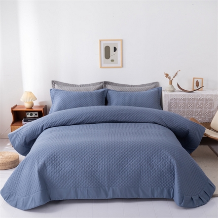 优乐家纺 2025新款全棉床盖三件套水洗纯棉夹棉绗缝加厚铺盖 经典蓝