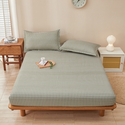 91家纺网 家纺一手货源 找家纺 2024直播爆款水洗云朵棉无印风床单床笠被套学生宿舍三件套四件套 绿小格