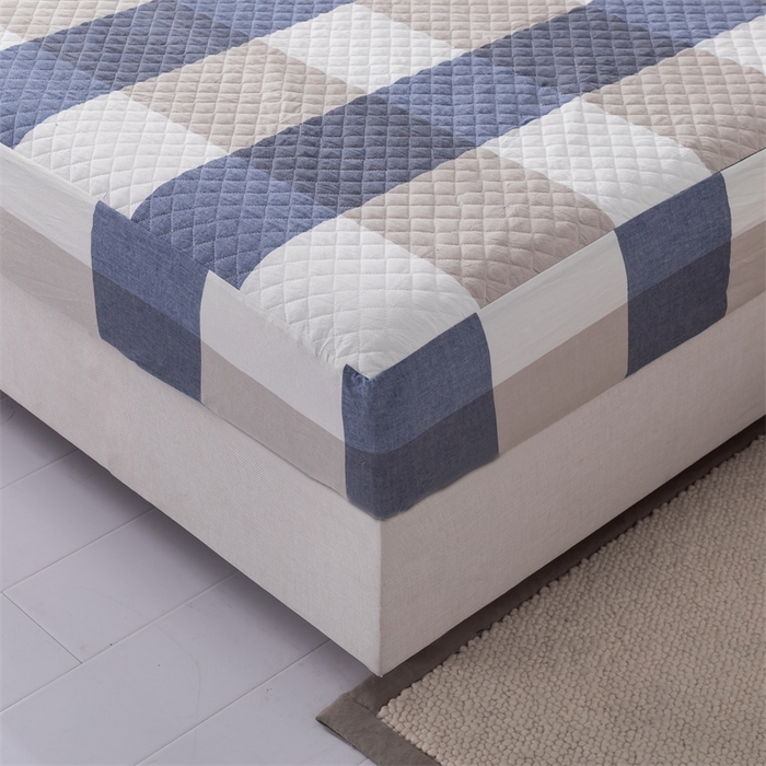 91家纺网 家纺一手货源 找家纺 优乐家纺 2025新款全棉床笠水洗纯棉夹棉绗缝加厚床笠 蓝大格