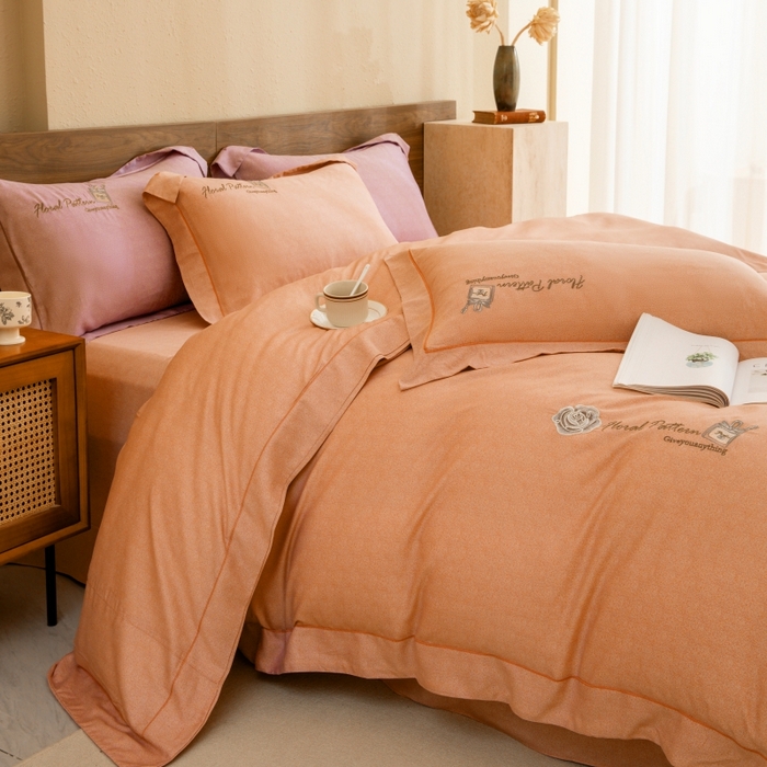 91家纺网 家纺一手货源 找家纺 绒博士 2024新款120支天丝棉四件套-玛奇朵 桔色