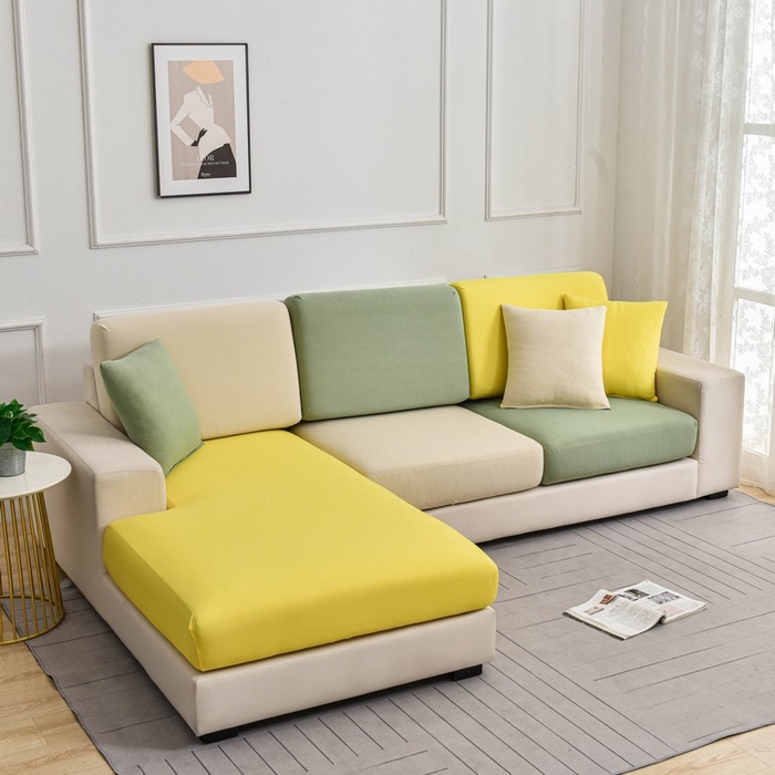 91家纺网 家纺一手货源 找家纺 兴妮雅家纺 2024新款冰丝面料组合沙发垫套 黄绿米