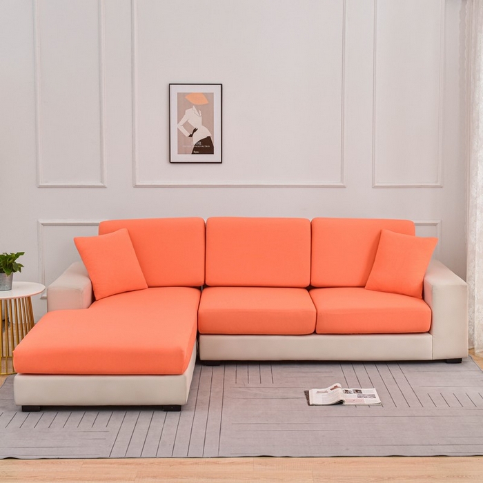 91家纺网 家纺一手货源 找家纺 兴妮雅家纺 2024新款冰丝面料组合沙发垫套 活力橙
