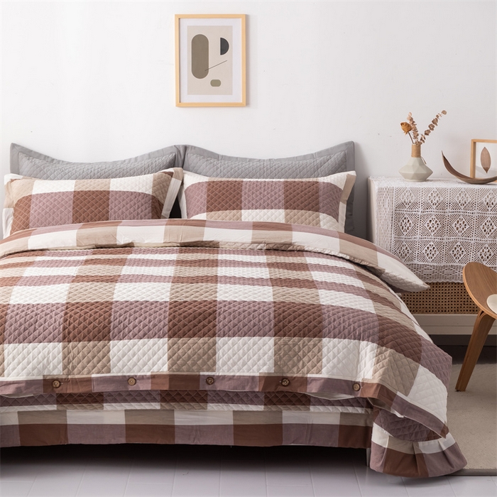 91家纺网 家纺一手货源 找家纺 优乐家纺 2025新款全棉四件套水洗纯棉夹棉绗缝加厚被罩 咖大格