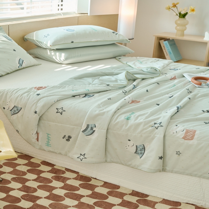 91家纺网 家纺一手货源 找家纺 吾诺家居 2024新款凉感冰柔丝印花夏被 星星狗