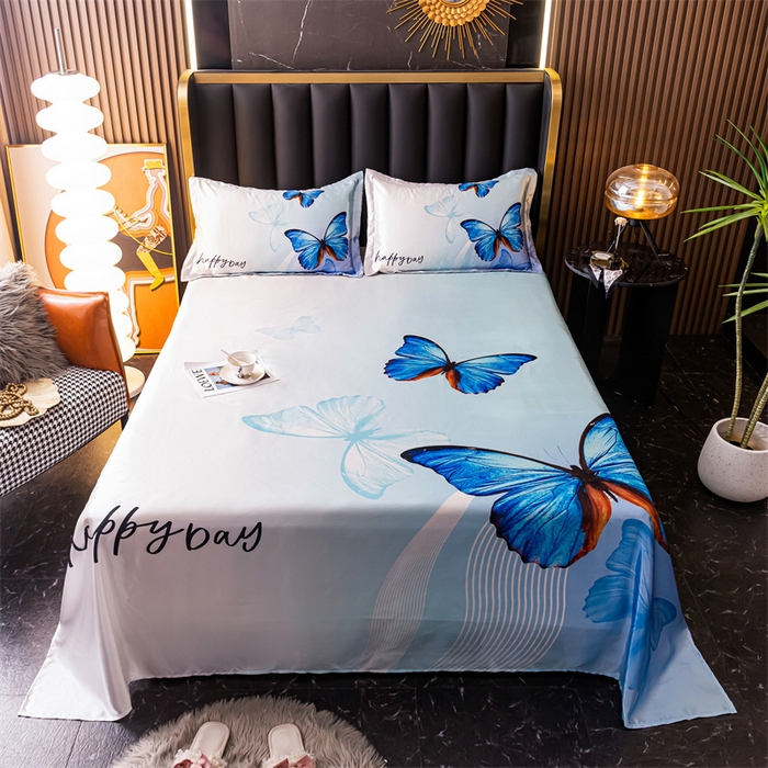 91家纺网 家纺一手货源 找家纺 梦舒羽 2025新款大版可水洗冰丝床单宿舍床垫保护罩三件套 花蝴蝶