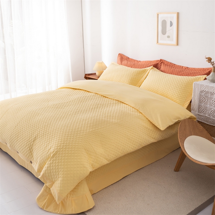 91家纺网 家纺一手货源 找家纺 优乐家纺 2025新款全棉四件套水洗纯棉夹棉绗缝加厚被罩 香橙黄