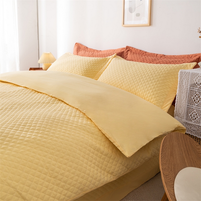 91家纺网 家纺一手货源 找家纺 优乐家纺 2025新款全棉四件套水洗纯棉夹棉绗缝加厚被罩 香橙黄