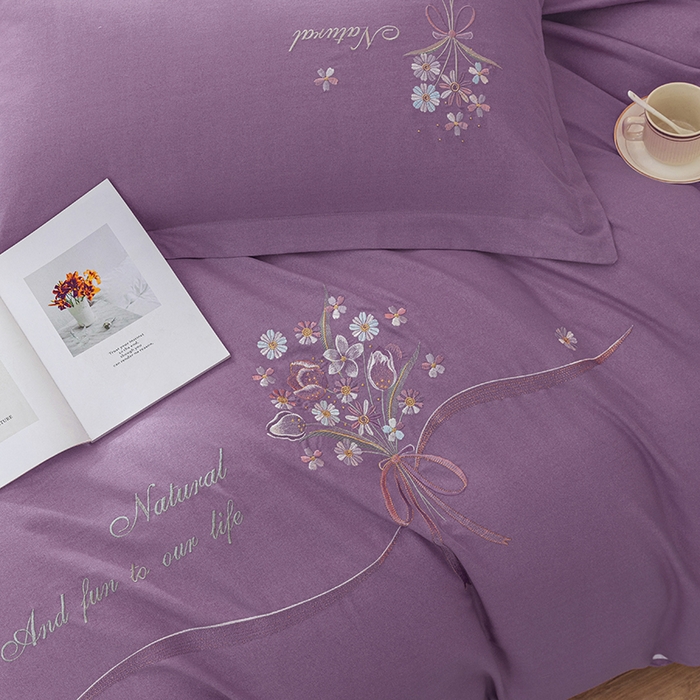 91家纺网 家纺一手货源 找家纺 绒博士 2024新款全棉磨毛暗合四件套-倾城之恋 紫色