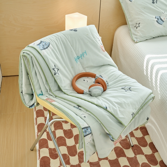 91家纺网 家纺一手货源 找家纺 吾诺家居 2024新款凉感冰柔丝印花夏被 星星狗