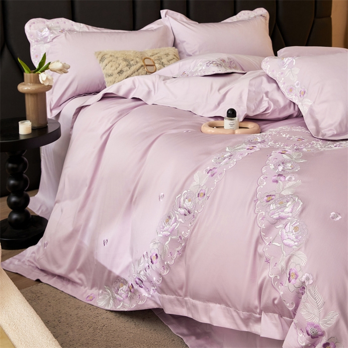 91家纺网 家纺一手货源 找家纺 红番天家居馆 全棉长绒棉刺绣四件套-浪漫系列 长绒棉-浪漫-海葵紫