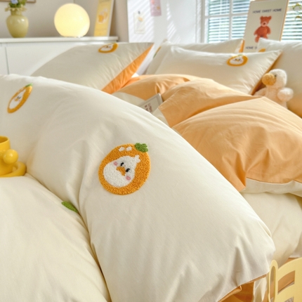 91家纺网 家纺一手货源 找家纺 （总）锦觅 2024新款都市小清新ins全棉纯棉水洗棉毛巾绣四件套