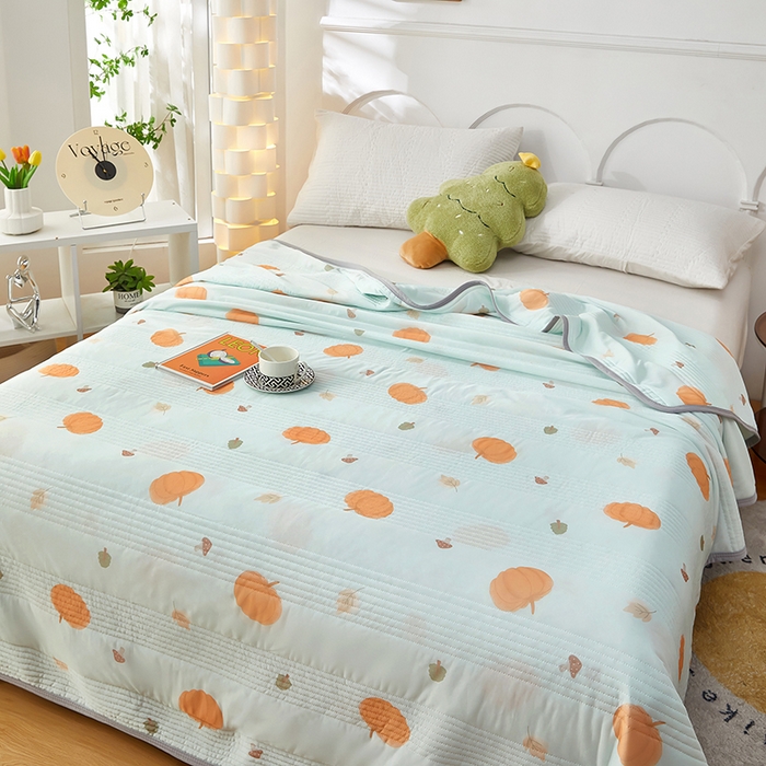 91家纺网 家纺一手货源 找家纺 牛魔王 2025新款冰丝凉感丝夏被 南瓜-绿