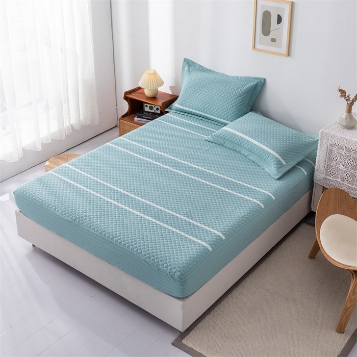 91家纺网 家纺一手货源 找家纺 优乐家纺2025新款全棉床笠水洗纯棉夹棉绗缝加厚床笠 青春绿