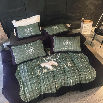 丽斐纺织 2024新款双面磨毛数码印花四件套 磨毛绿锦鲤