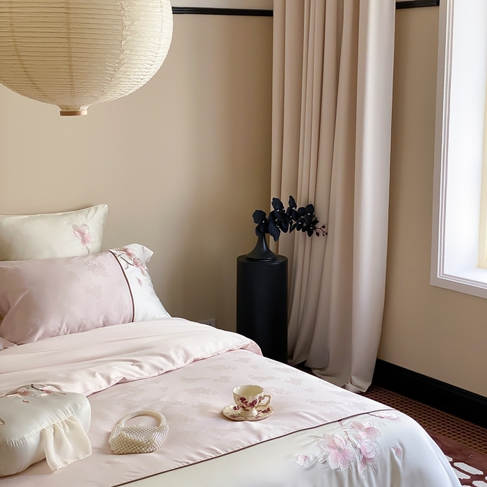 91家纺网 家纺一手货源 找家纺 MIU缪家居-2024新款100支天丝棉提花四件套-木兰诗语 木兰诗语（粉）