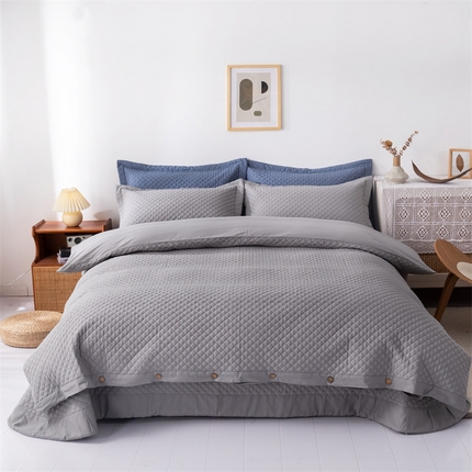 优乐家纺 2025新款全棉水洗纯棉夹棉绗缝加厚四件套 皇宫灰