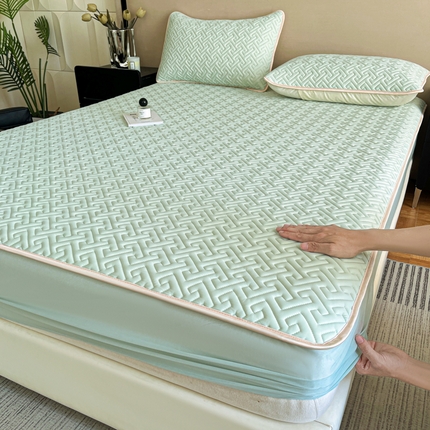 诺梵 2025年凉感丝印花乳胶凉席床笠三件套 轻奢绿