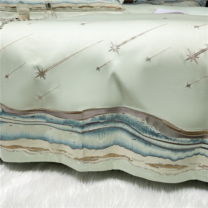 91家纺网 家纺一手货源 找家纺 红番天家居馆 2025新款长绒棉系列四件套-罗马之恋 芥末绿