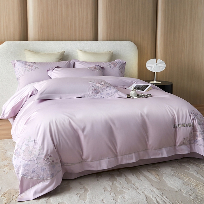 91家纺网 家纺一手货源 找家纺 红番天家居馆 2025新款长绒棉全棉绣花四件套--花间意境系列 海葵紫