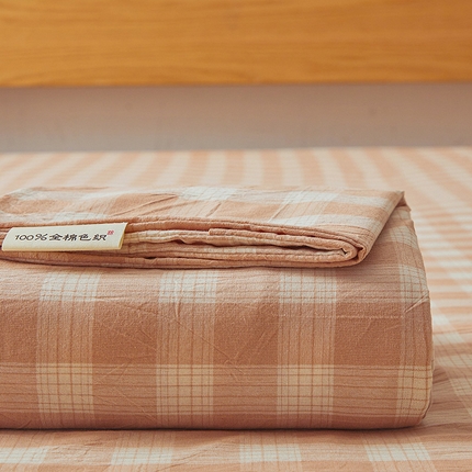 居眠 2024新款全棉色织单纯水洗棉无印 床笠 秋田格 米