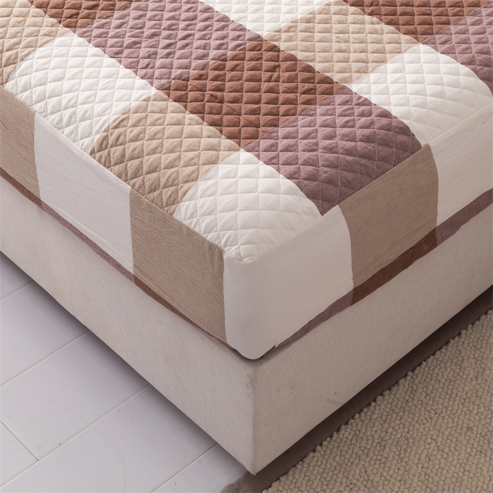 91家纺网 家纺一手货源 找家纺 优乐家纺 2025新款全棉床笠水洗纯棉夹棉绗缝加厚床笠 咖大格