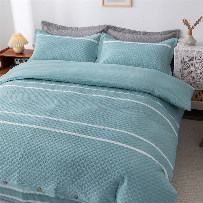 91家纺网 家纺一手货源 找家纺 优乐家纺 2025新款全棉水洗纯棉夹棉绗缝加厚四件套 青春绿