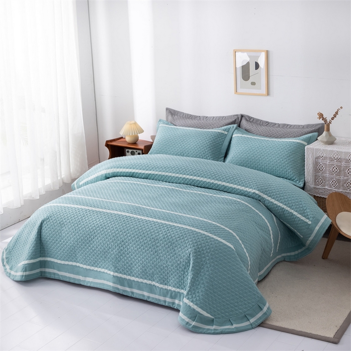 91家纺网 家纺一手货源 找家纺 优乐家纺 2025新款全棉床盖三件套水洗纯棉夹棉绗缝加厚铺盖 青春绿