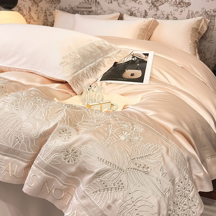 91家纺网 家纺一手货源 找家纺 （总） 2024新款Ａ类母婴级凉感真丝夏季裸睡丝滑床单床笠轻奢刺绣四件套
