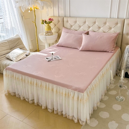 91家纺网 家纺一手货源 找家纺 恒爱A类冰丝豆豆床裙款国色天香系列凉席 粉玉