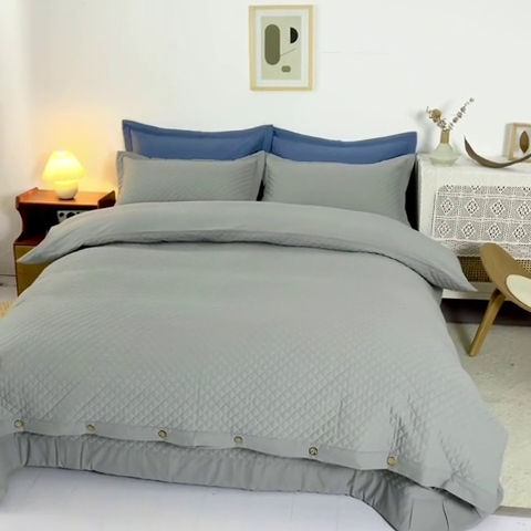 91家纺网 家纺一手货源 找家纺 优乐家纺 2025新款全棉水洗纯棉夹棉绗缝加厚四件套 皇宫灰