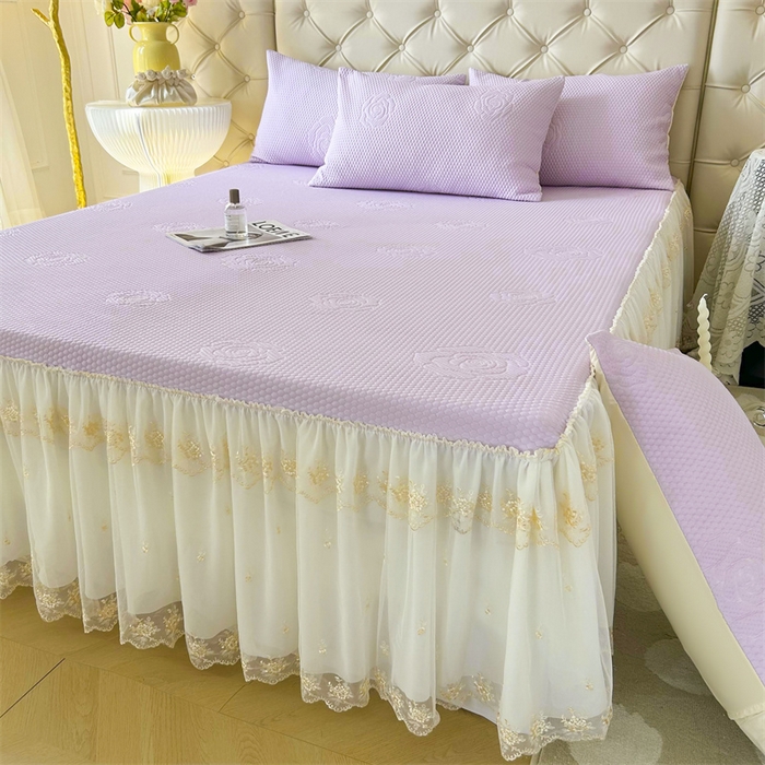 91家纺网 家纺一手货源 找家纺 恒爱A类冰丝豆豆床裙款国色天香系列凉席 浪漫紫